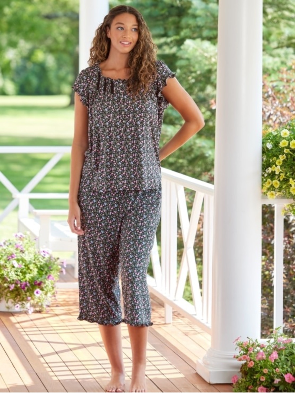 Eileen West NEW Midnight Blossoms Modal Pyjama Set Size L Floral